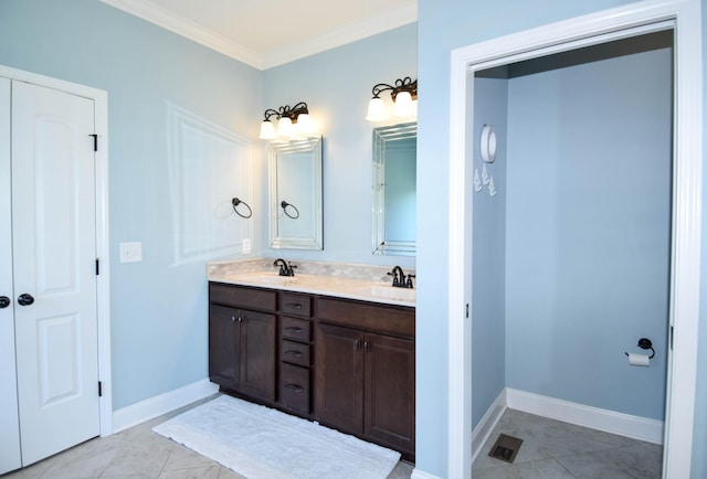 216 Honeysuckle Ln, Lebanon, TN 37087 - full bathroom with double vanity, crown molding, and tile patterned floors
