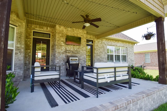 216 Honeysuckle Ln, Lebanon, TN 37087 - view of patio with a ceiling fan, an outdoor living space, and grilling area