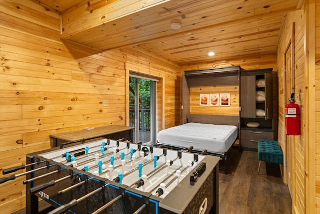 945 Scenic Trl, Gatlinburg, TN 37738 - playroom featuring wooden ceiling, wooden walls, dark wood-style flooring, and recessed lighting