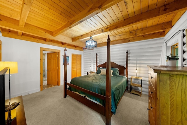 945 Scenic Trl, Gatlinburg, TN 37738 - bedroom featuring carpet floors and a wooden ceiling with exposed beams