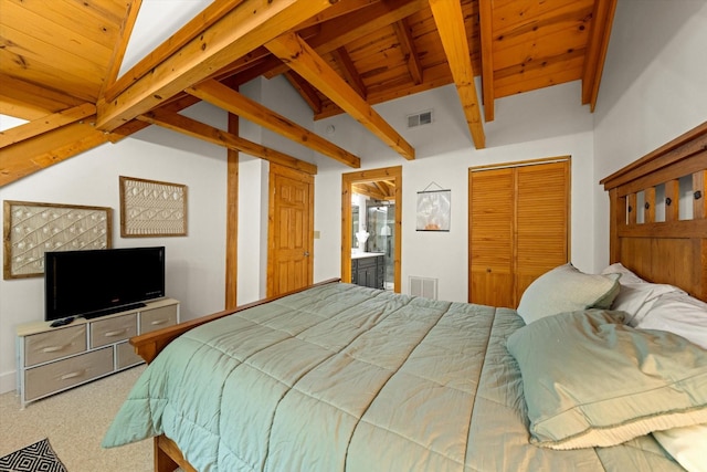 945 Scenic Trl, Gatlinburg, TN 37738 - bedroom with carpet, wood ceiling, a closet, and ensuite bath