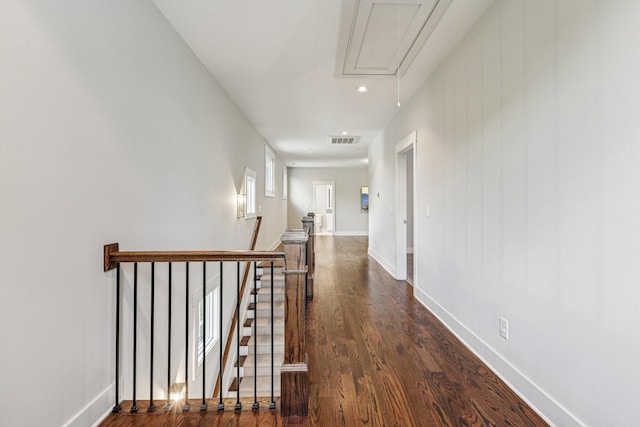 1605 Stokes Ln Unit A, Nashville, TN 37215 - hallway featuring attic access, dark wood-style floors, recessed lighting, and an upstairs landing