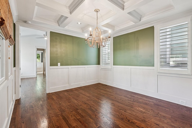 1605 Stokes Ln Unit A, Nashville, TN 37215 - spare room with coffered ceiling, beamed ceiling, a chandelier, ornamental molding, and dark wood-style flooring