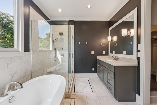 1605 Stokes Ln Unit A, Nashville, TN 37215 - full bathroom featuring a soaking tub, vanity, a stall shower, healthy amount of natural light, and recessed lighting