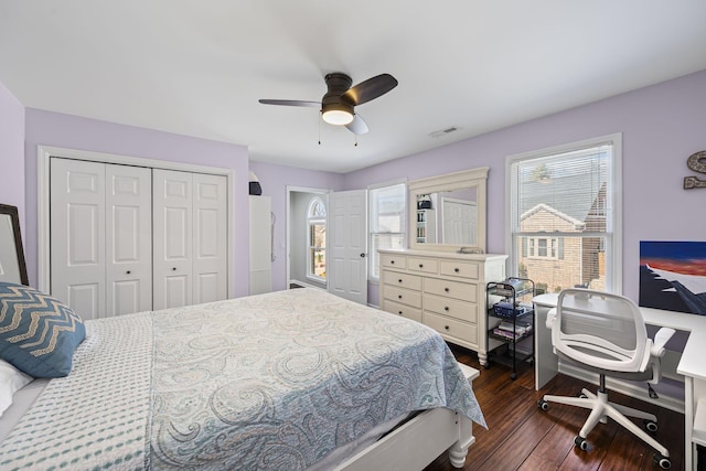 405 Wexford Ct, Franklin, TN 37069 - bedroom with a closet, dark wood-style flooring, and a ceiling fan