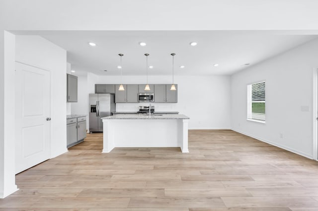 1234 English Oak Dr, Clarksville, TN 37043 - kitchen featuring gray cabinets, stainless steel appliances, recessed lighting, and light wood-style floors