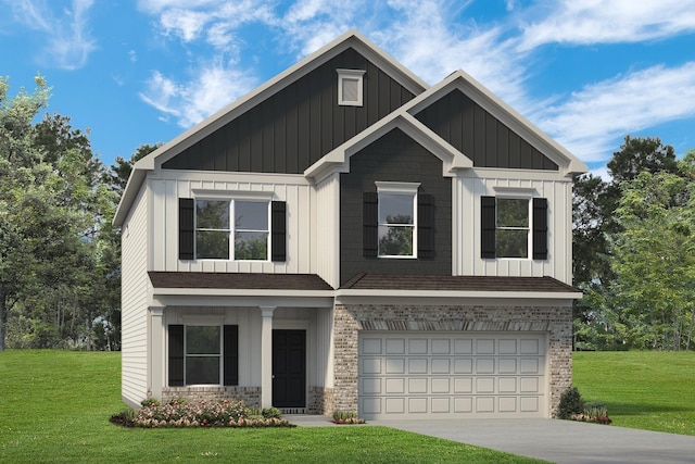 1234 English Oak Dr, Clarksville, TN 37043 - view of front facade featuring board and batten siding, a front lawn, concrete driveway, and an attached garage
