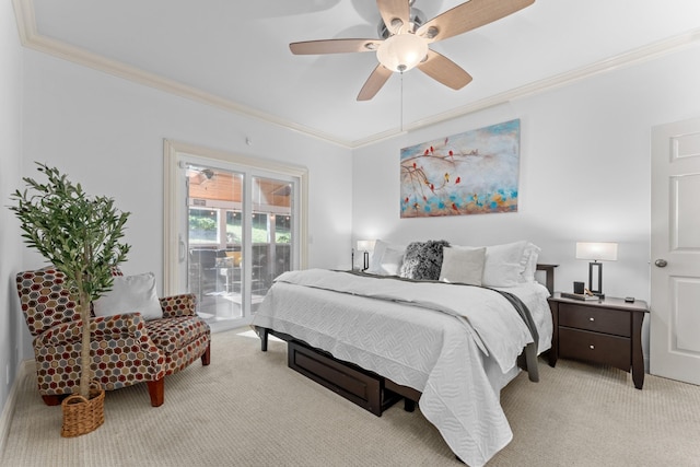 162 N Berwick Ln, Franklin, TN 37069 - bedroom with ornamental molding, light carpet, access to outside, and a ceiling fan