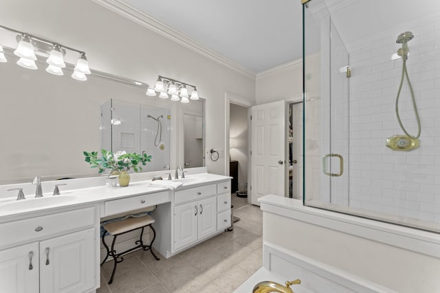 162 N Berwick Ln, Franklin, TN 37069 - full bath with double vanity, crown molding, tile patterned floors, and a stall shower