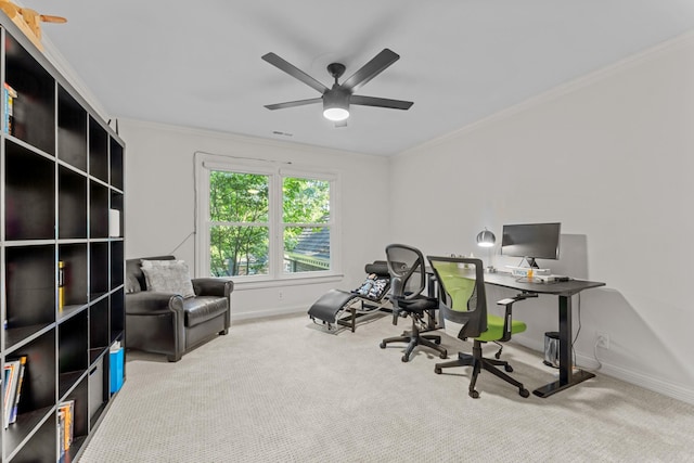 162 N Berwick Ln, Franklin, TN 37069 - office with ceiling fan, carpet flooring, and ornamental molding