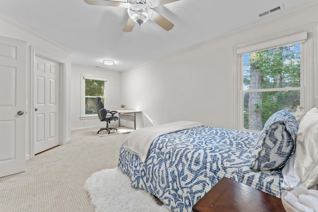 162 N Berwick Ln, Franklin, TN 37069 - bedroom with multiple windows, carpet floors, crown molding, and ceiling fan