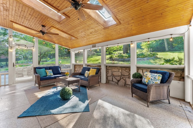 162 N Berwick Ln, Franklin, TN 37069 - sunroom featuring a ceiling fan, a skylight, and outdoor lounge area