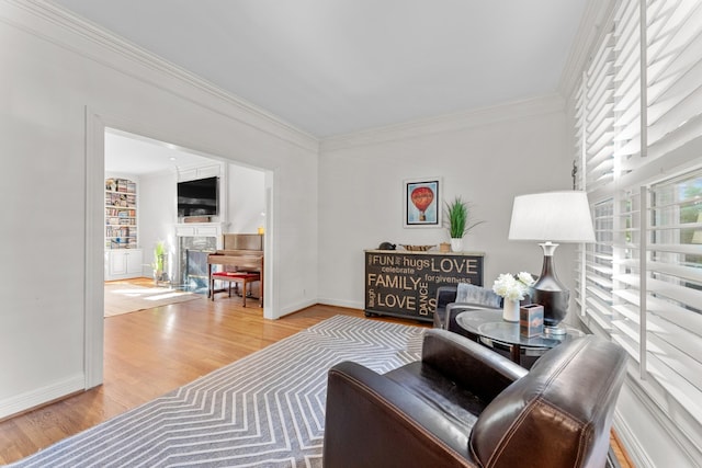 162 N Berwick Ln, Franklin, TN 37069 - living area featuring light wood-style flooring, crown molding, and a fireplace