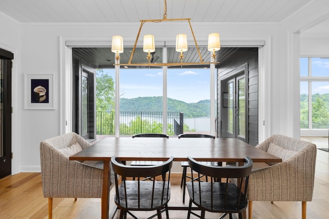 928 Harbor Pointe Dr, Silver Point, TN 38582 - dining space with light wood-type flooring, crown molding, and wooden ceiling