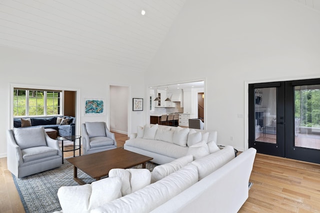 928 Harbor Pointe Dr, Silver Point, TN 38582 - living room with french doors, high vaulted ceiling, healthy amount of natural light, and light wood-style floors