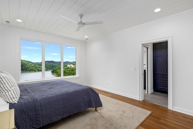 928 Harbor Pointe Dr, Silver Point, TN 38582 - bedroom featuring wood finished floors, wooden ceiling, recessed lighting, and ceiling fan