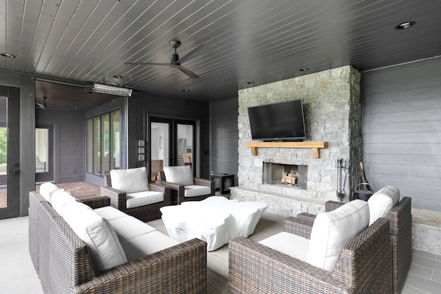 928 Harbor Pointe Dr, Silver Point, TN 38582 - view of patio featuring an outdoor living space with a fireplace and a ceiling fan