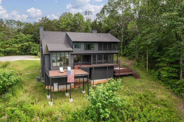 928 Harbor Pointe Dr, Silver Point, TN 38582 - back of house featuring a chimney, a wooden deck, and roof with shingles