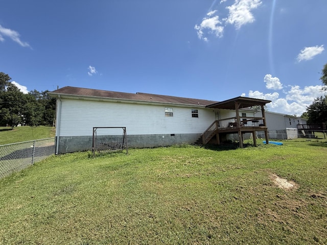 191 Lookout Cir, Trenton, GA 30752 - back of house featuring stairs, a fenced backyard, a wooden deck, and crawl space