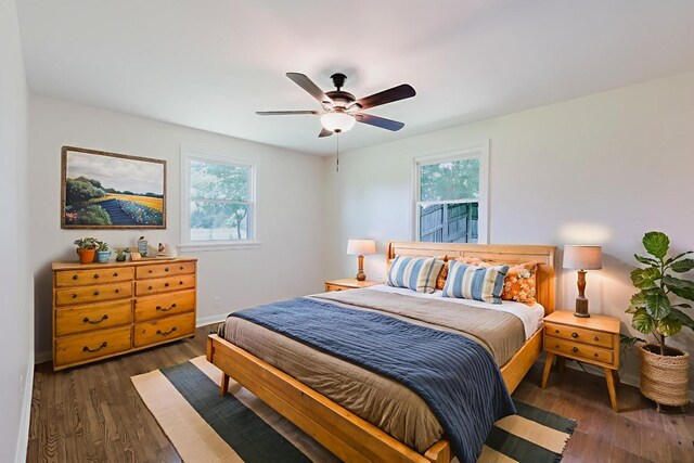 143 Bishop Ln, Burns, TN 37029 - bedroom featuring multiple windows, dark wood-type flooring, and ceiling fan