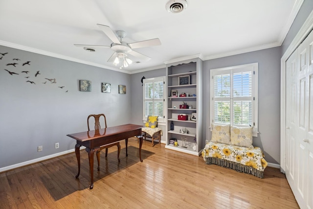 1201 Natchez Rd, Franklin, TN 37069 - office area with light wood-style flooring, healthy amount of natural light, ceiling fan, and crown molding
