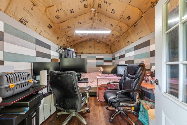 1150 Mattox Town Rd, Lawrenceburg, TN 38464 - office area featuring wood-type flooring and vaulted ceiling