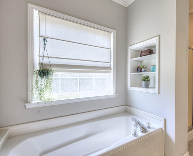 3307 Milton Ct, Thompsons Station, TN 37179 - full bathroom featuring plenty of natural light, a bath, ornamental molding, and a shower