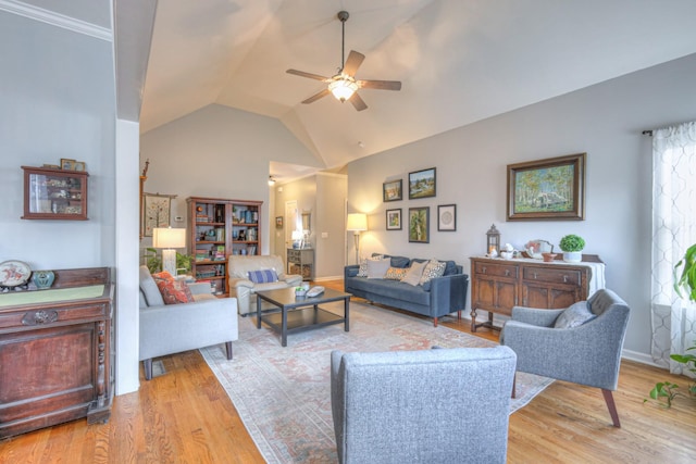 3307 Milton Ct, Thompsons Station, TN 37179 - living area with ceiling fan, light wood-type flooring, and vaulted ceiling