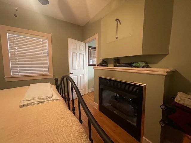 29 Bradley Ln, Bath Springs, TN 38311 - bedroom featuring wood finished floors, a glass covered fireplace, and a ceiling fan