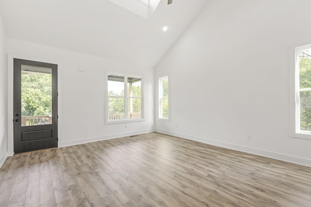 1111 W End Ave N, Lewisburg, TN 37091 - entryway featuring high vaulted ceiling, light wood-type flooring, a skylight, and recessed lighting