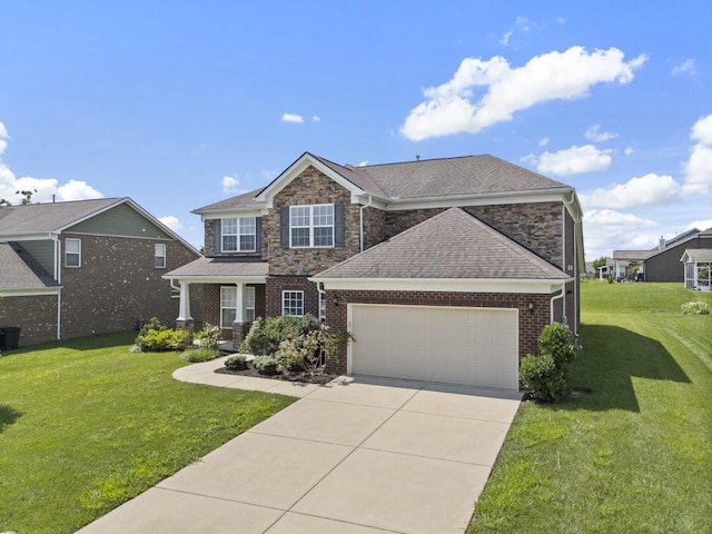 2039 Friendship Dr, Spring Hill, TN 37174 - view of front of house with an attached garage, concrete driveway, a front lawn, and a shingled roof