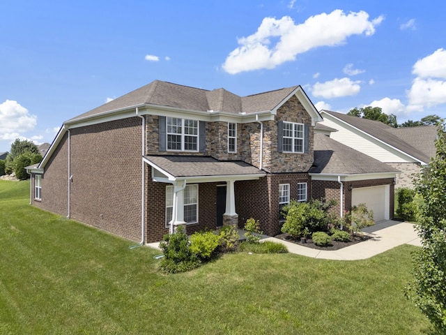 2039 Friendship Dr, Spring Hill, TN 37174 - view of front of house featuring a garage, a front lawn, concrete driveway, and brick siding