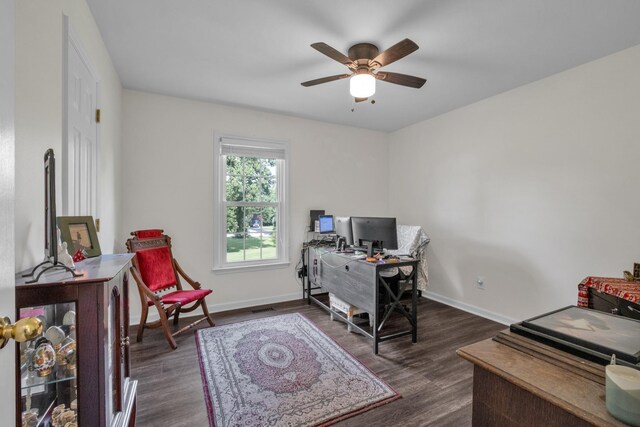 706 Running Deer Dr, Columbia, TN 38401 - office space with a ceiling fan and dark wood-style floors
