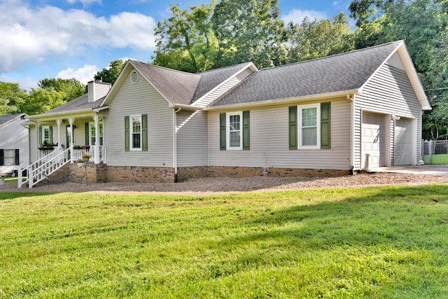 706 Running Deer Dr, Columbia, TN 38401 - ranch-style house with a chimney, a porch, roof with shingles, and a front yard