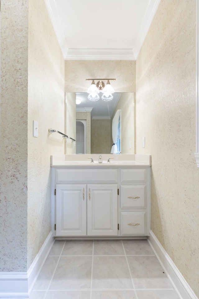 599 Countryside Dr, Loretto, TN 38469 - bathroom with crown molding, vanity, and tile patterned floors