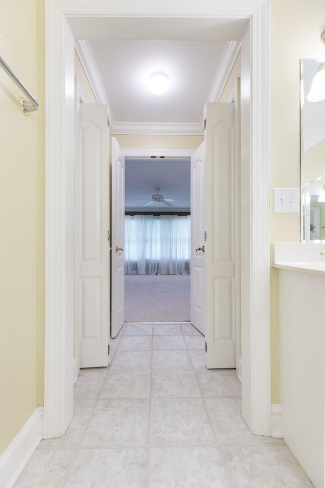 599 Countryside Dr, Loretto, TN 38469 - hallway with ornamental molding and light tile patterned flooring