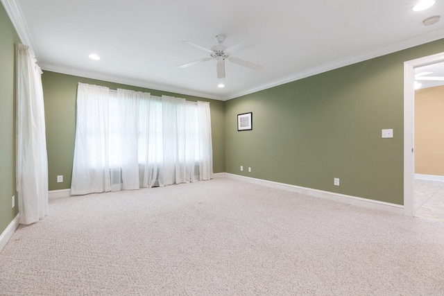 599 Countryside Dr, Loretto, TN 38469 - carpeted empty room featuring crown molding, ceiling fan, recessed lighting, and a smoke detector
