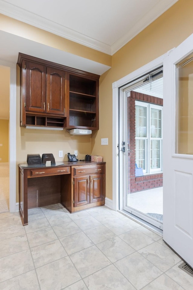 599 Countryside Dr, Loretto, TN 38469 - home office featuring crown molding and light tile patterned floors