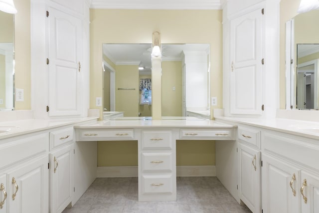 599 Countryside Dr, Loretto, TN 38469 - bathroom featuring crown molding, vanity, and tile patterned flooring