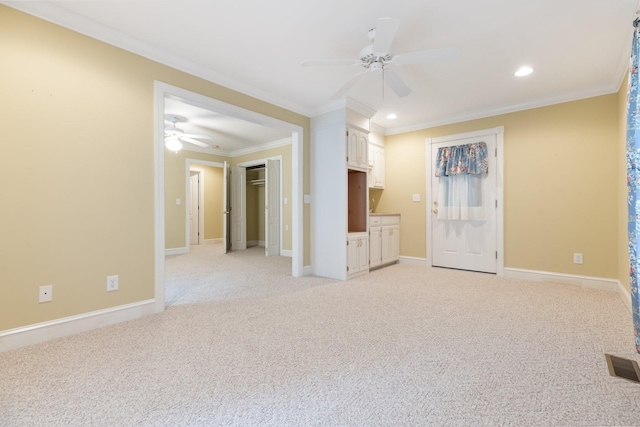 599 Countryside Dr, Loretto, TN 38469 - spare room featuring ornamental molding, a ceiling fan, light carpet, and recessed lighting