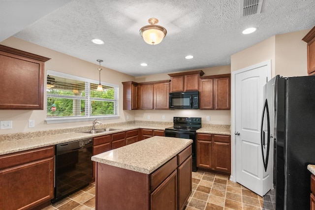 4114 Giacomo Dr, Murfreesboro, TN 37128 - kitchen featuring black appliances, light countertops, recessed lighting, hanging light fixtures, and a center island