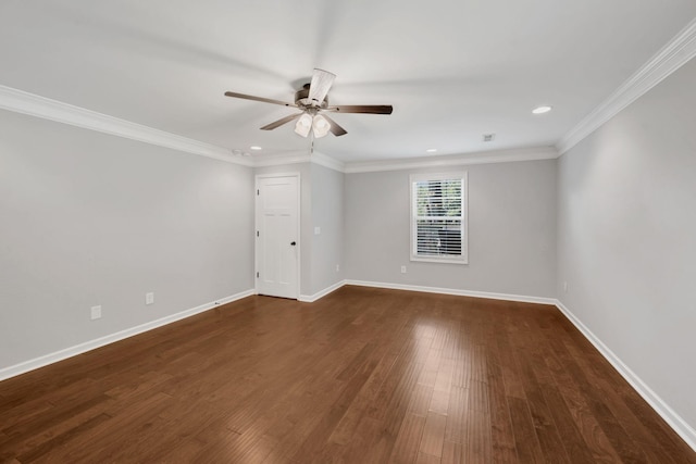 1205 Slaters Creek Rd, Goodlettsville, TN 37072 - spare room with ceiling fan, dark wood-type flooring, recessed lighting, and ornamental molding