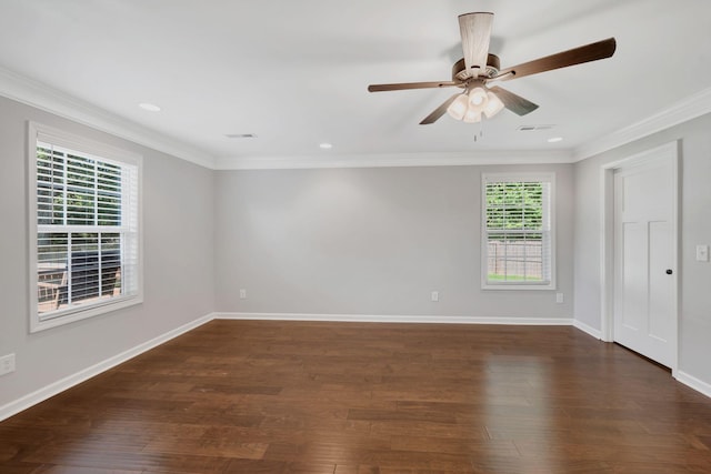 1205 Slaters Creek Rd, Goodlettsville, TN 37072 - spare room featuring ornamental molding, ceiling fan, dark wood-style flooring, and recessed lighting