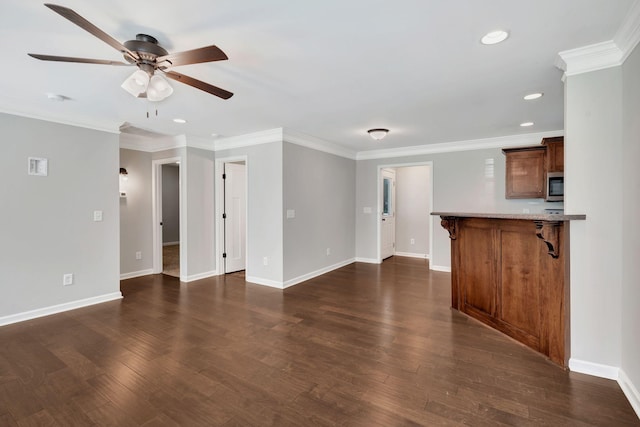 1205 Slaters Creek Rd, Goodlettsville, TN 37072 - unfurnished living room with a ceiling fan, ornamental molding, recessed lighting, and dark wood-style flooring