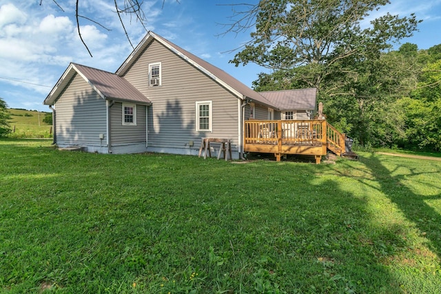 2750 Clampit Hollow Rd, Lafayette, TN 37083 - back of house with a metal roof, a deck, and a yard