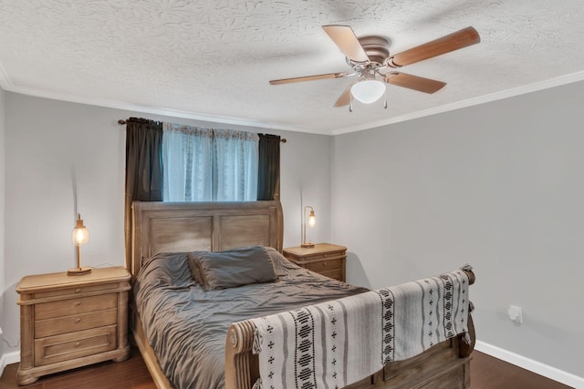 2750 Clampit Hollow Rd, Lafayette, TN 37083 - bedroom with wood finished floors, ornamental molding, a textured ceiling, and ceiling fan