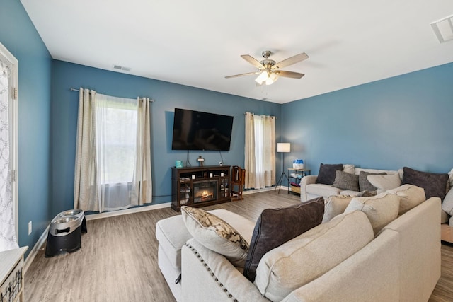 2305 Madeline Ct, Columbia, TN 38401 - living room featuring a ceiling fan and wood finished floors