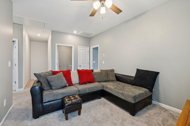 2305 Madeline Ct, Columbia, TN 38401 - carpeted living room featuring attic access, ceiling fan, and recessed lighting