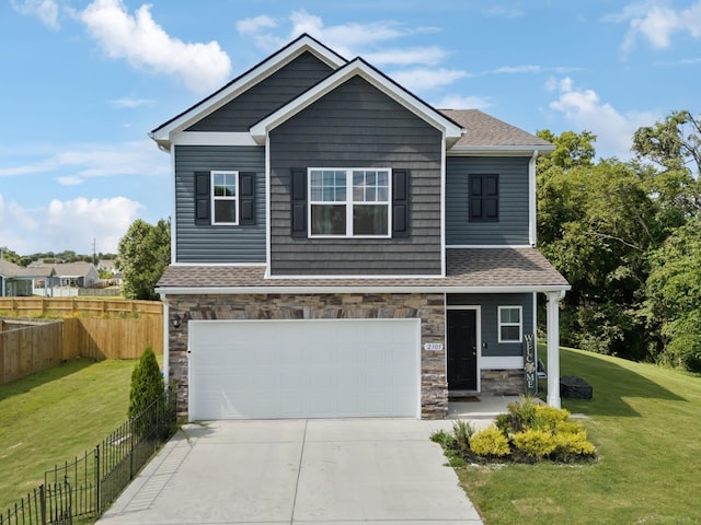 2305 Madeline Ct, Columbia, TN 38401 - craftsman inspired home with stone siding, driveway, an attached garage, and roof with shingles