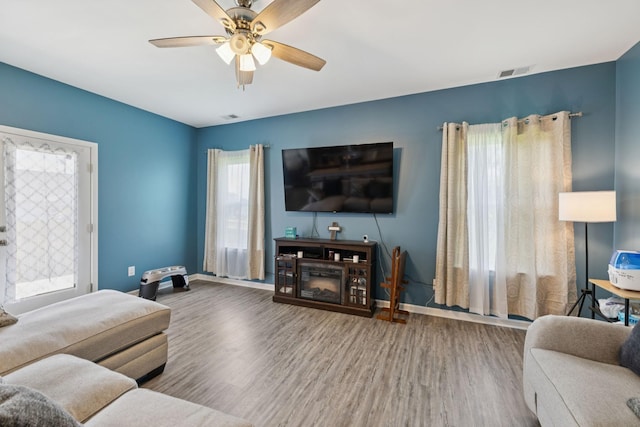 2305 Madeline Ct, Columbia, TN 38401 - living room featuring wood finished floors and a ceiling fan